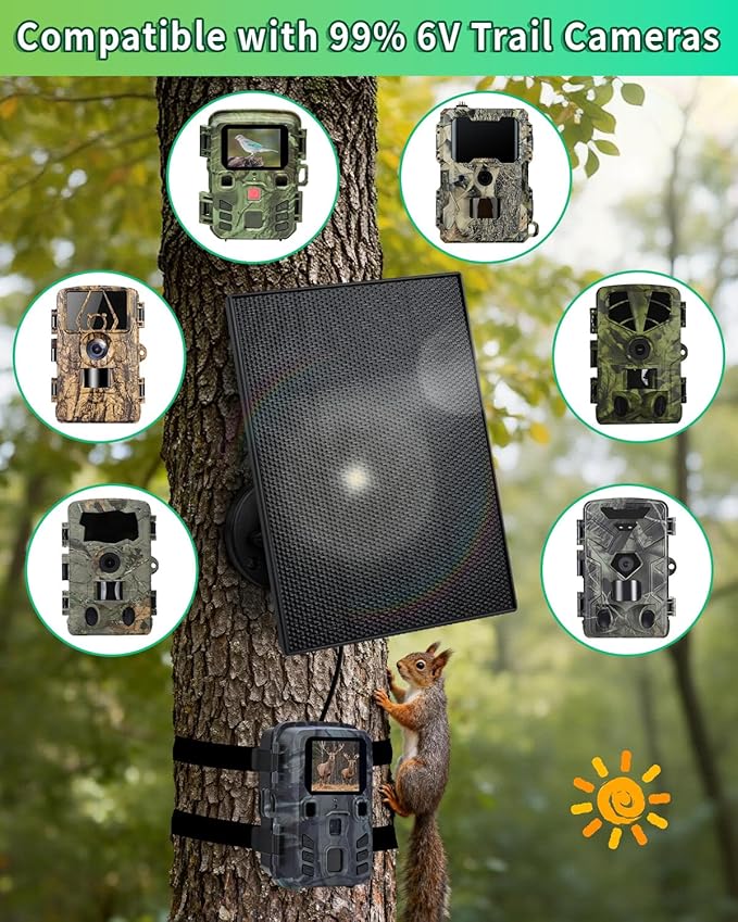 Trail Camera Solar Panel 3W Solar Panel Charger with 5000mAh Battery and 6V USB-C &amp DC Port 9.8ft Cable IP65 Waterproof Solar Panel for Trail CameraGame Cameras Accessory (6V)