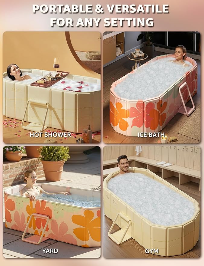Portable Bathtub Ice Bath Tub - Foldable Collapsible Bathtub for Adult Shower Bathroom Hot SPA Soaking Cold Plunge Tub Freestanding Bathtub 47Lx22Wx20H White