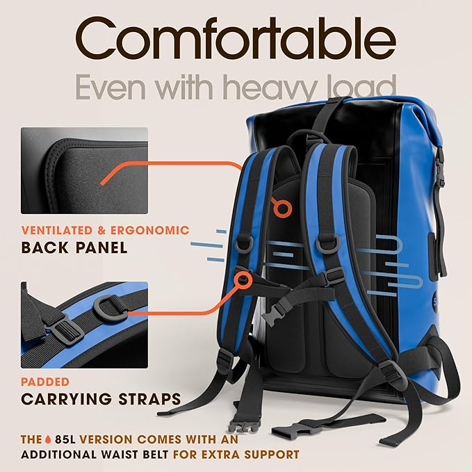 Earth Pak Waterproof Backpack - Heavy Duty Roll-Top Closure with Easy Access Front-Zippered Pocket and Cushioned Padded Back Panel for Comfort with IPX8 Waterproof Phone Case