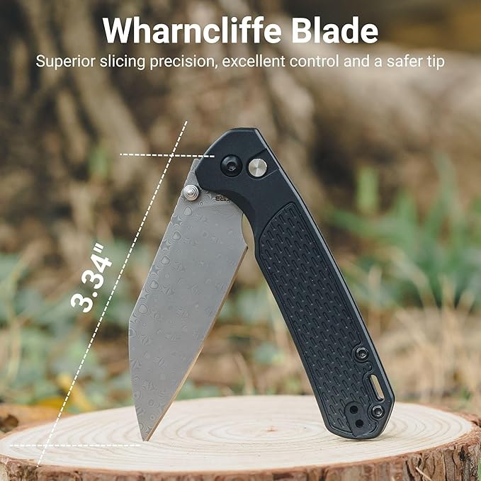 CJRB Pyrite-Light Pocket Knife 3.34'' Damascus Steel Blade Folding Knife with Pocket Clip Pocket Knife for Men Women Sharp Camping Hiking EDC Knives J1945D