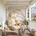 Nicesoul Outdoor Hanging Egg Chair Without Stand Patio Wicker Swing Egg Basket Chairs with Padded Cushion 350 Lbs Comfy Cozy Ceiling Tree Swinging Egg-Shaped Chair No Stand for Indoor Balcony Beige