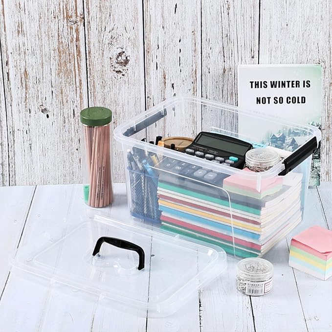 4-Pack 10 L Plastic Storage Bin with Handle Clear Latching Container Box