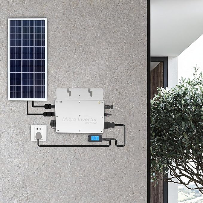 Solar Power Inverter 800W Solar Powered Inverter with LCD Display 22-50VDC 120V (90-140VAC) &amp 230V (170-260VAC) for Commercial Areas Power Plants and Schools (Silver)