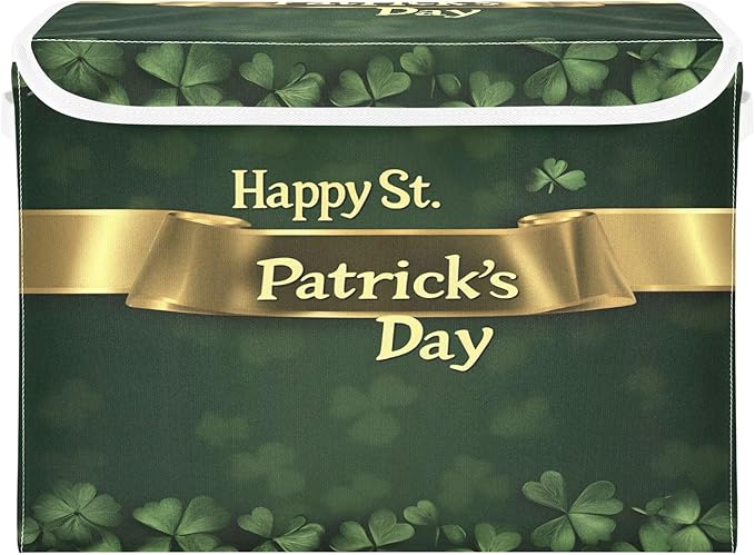 Storage Baskets with Lids Happy St. Patrick's Day Collapsible Bins Stackable Fabric Linen Baskets Closet Organizer Container 16.5x12.6x11.8
