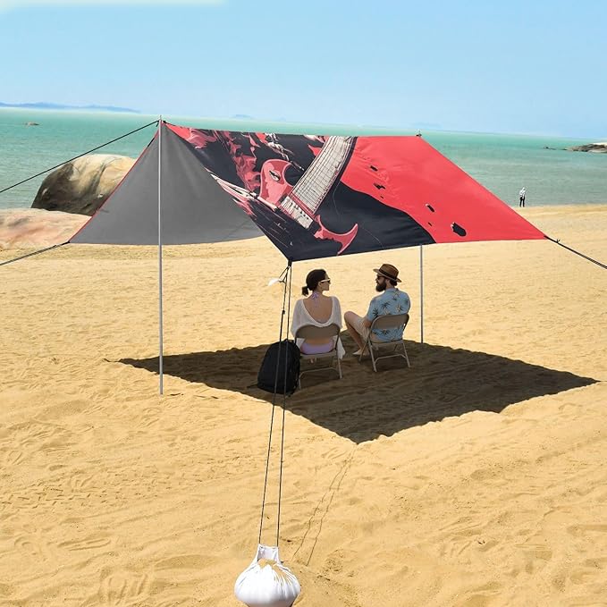 Handsome Skeleton Rock Beach Tent Sun Shelter Set UPF50+ UV Protection 10.5 x 9.19 FT Camping Shade Canopy with Sandbags Sand Anchors Carrying Bag and Others