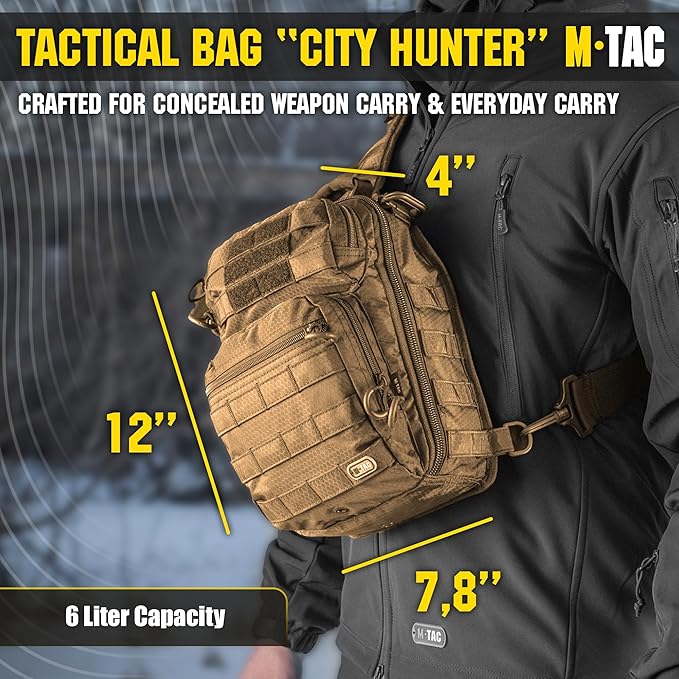 M-Tac Tactical Sling Bag - Concealed Carry Bag for Men Hexagon - One Shoulder Sling Backpack for CCW - Crossbody Sling Pack