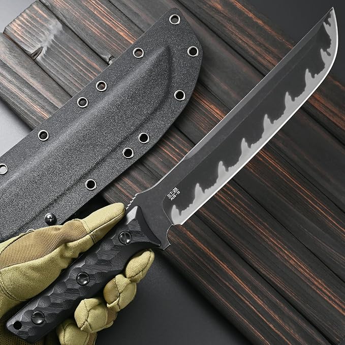 Sitivien ST25 Fixed Blade Knife AUS-10 Black Stonewashed Steel Blade G10 Handle Full Tang EDC Tool Straight Knife for Working Camping Hunting(Black)