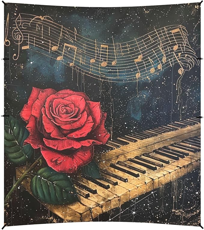 ALAZA Rose on Piano Musical Note Starry Beach Tent Sun Shelter Portable Canopy Sunshade for Outdoor Camping Picnics Backyard Fun 10x9 ft