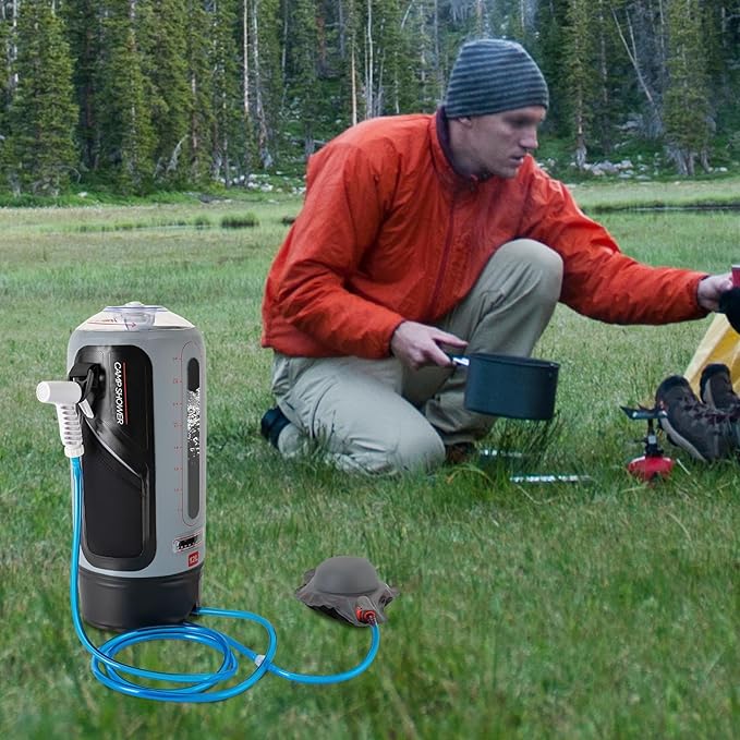 Camping Shower 12L Portable Camp Shower Bag Auto Pressure Pump Water Level Window Solar Shower for Beach Camping Hiking Garden Watering