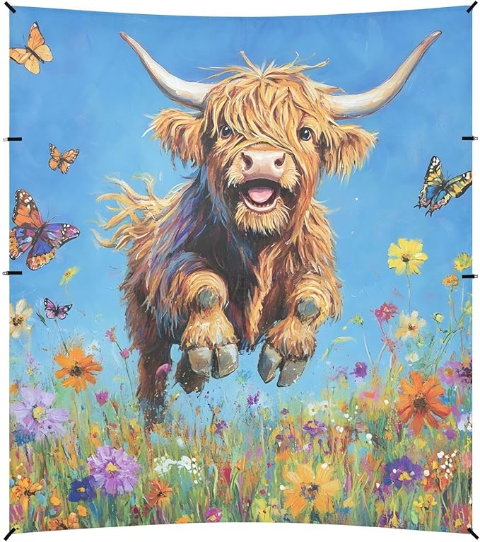 ALAZA Highland Cattle Running Among The Flowers Beach Tent Sun Shelter Portable Canopy Sunshade for Outdoor Camping Picnics Backyard Fun 10x9 ft