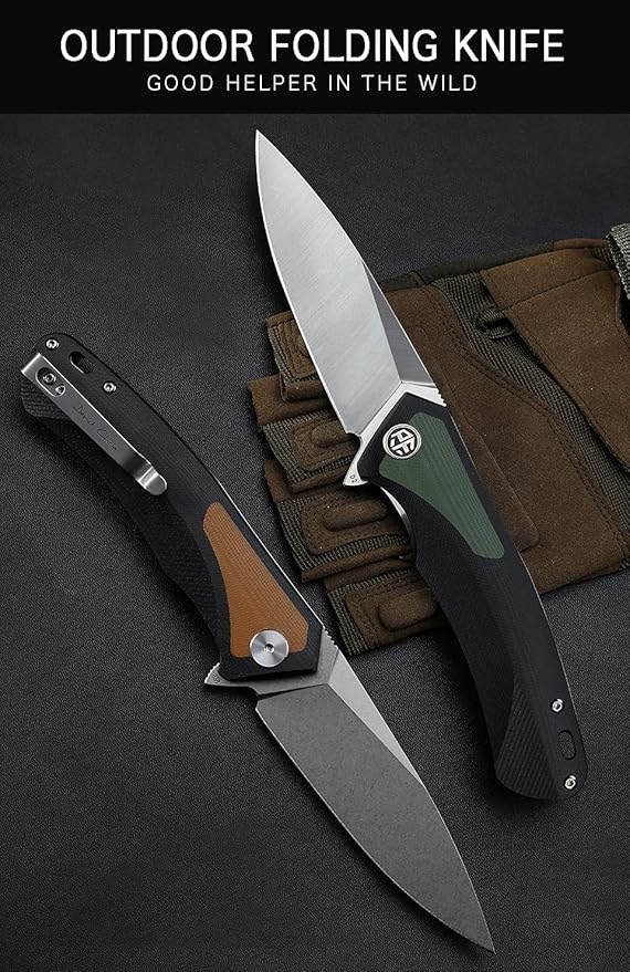 Petrified fish PF838 3.74 D2 steel folding knife outdoor tactical pocket knives G10 handle camping hunting Cutter EDC tool (Green satin)