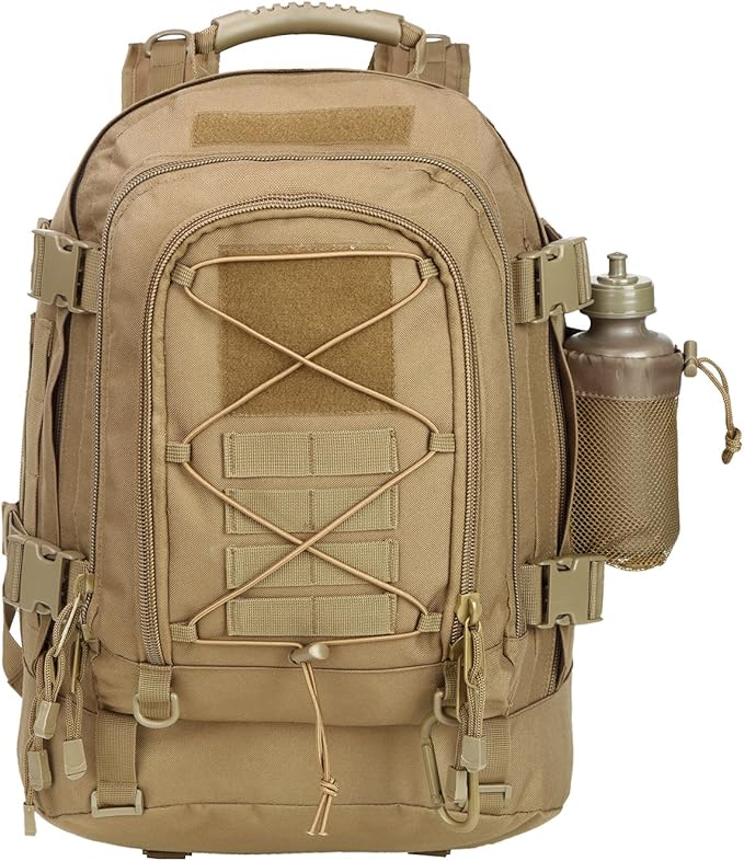 Large Tactical Backpack for Men Military Backpack with DIY System for Travel WorkCampingHuntingHikingSports (TAN)