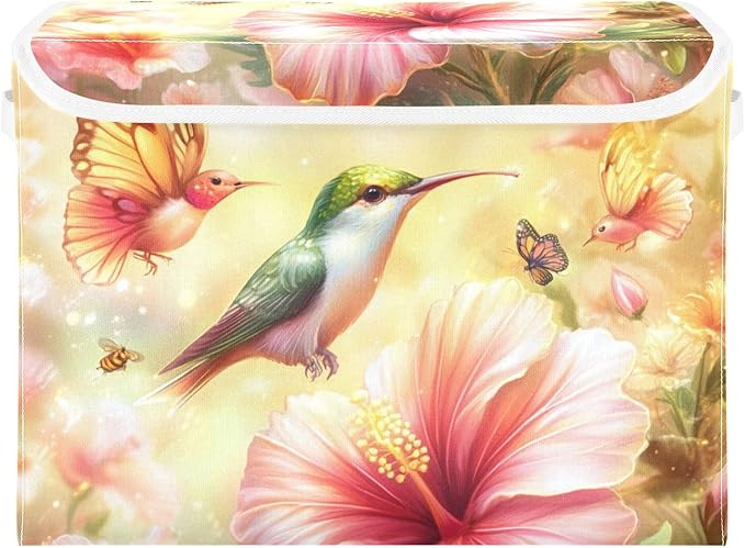Collapsible Storage Bins with Lids Decorative Fabric Storage Cubes Closet Organizer and Storage Basket Boxes Containers for Clothes Box Chest Nursery Folding Rectangle Hibiscus Blossom and Hu