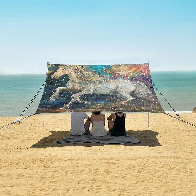 ALAZA Star Magic Unicorn Oil Painting Beach Tent Sun Shelter Portable Canopy Sunshade for Outdoor Camping Picnics Backyard Fun 10x9 ft