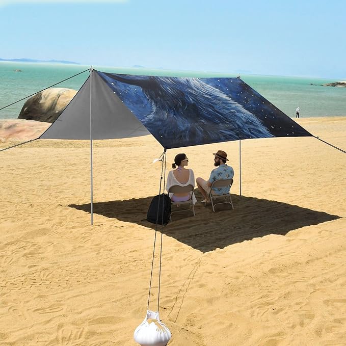 ALAZA Starry Wolf Moon Beach Tent Sun Shelter Portable Canopy Sunshade for Outdoor Camping Picnics Backyard Fun 10x9 ft