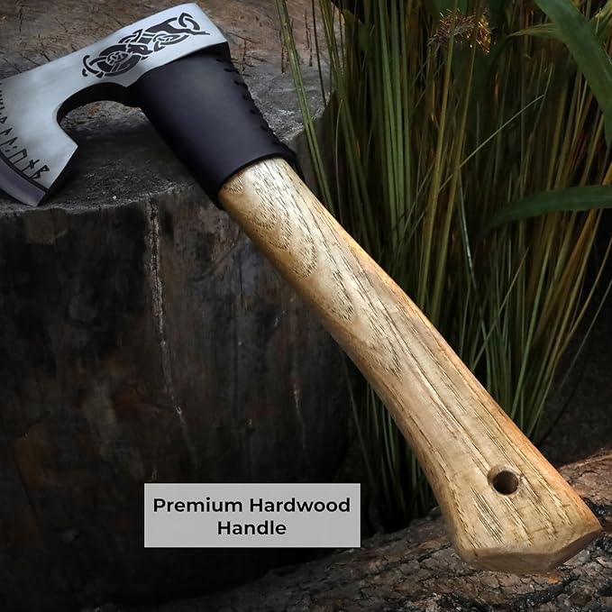 Camping Hatchet Wood Splitting Axe Chopping Kindling Forged Viking Axe Outdoor Bushcraft Tool with Sheath Handmade