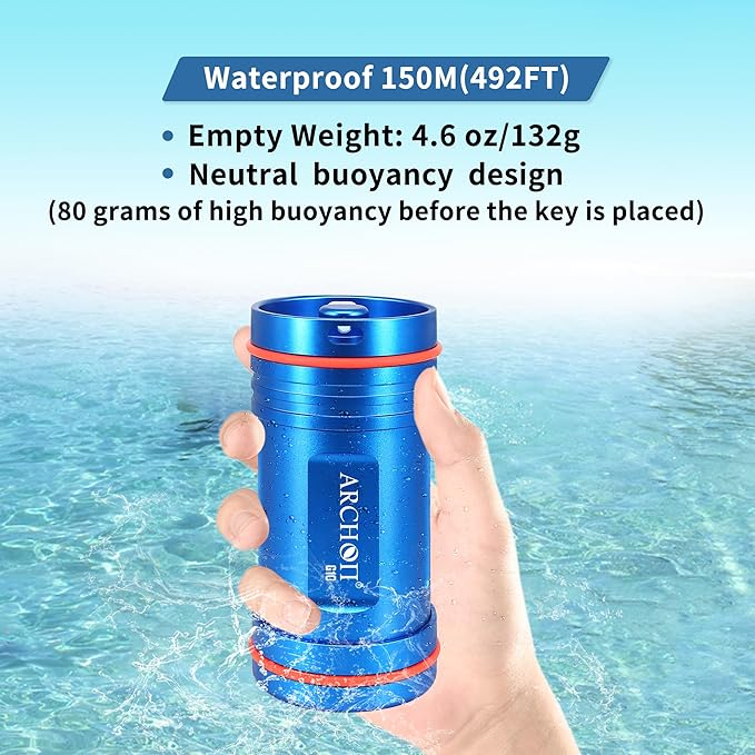 ARCHON Aluminum Alloy Waterproof Car Key Holder FOB Case Keychain Dry Storage Box for SwimmingDiving Essential Small Bag Kit for Boating
