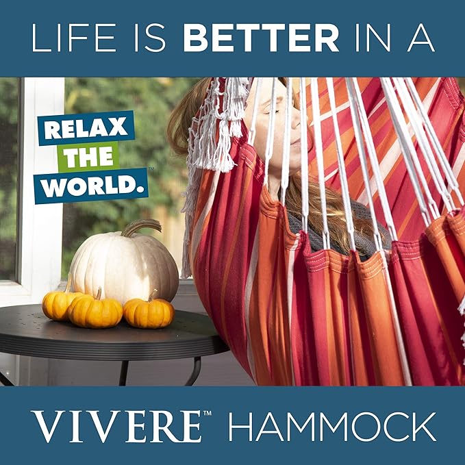 Vivere Cotton Hammock Chair with Hardwood Spreader Bar - 250 lb Capacity (Mimosa)