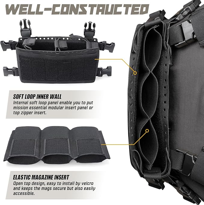WYNEX Tactical Pouches Chest Pack Modular with Triple Magazine Insert Molle Chest Rig Carrier