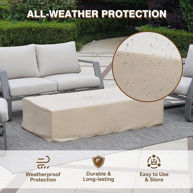 Outdoor Propane Fire Pit Table Set – Premium Slate-Like MgO Finish 48-Inch Gas Fire Table for Patio Garden &amp Backyard Includes Rain Cover &amp Glass Beads