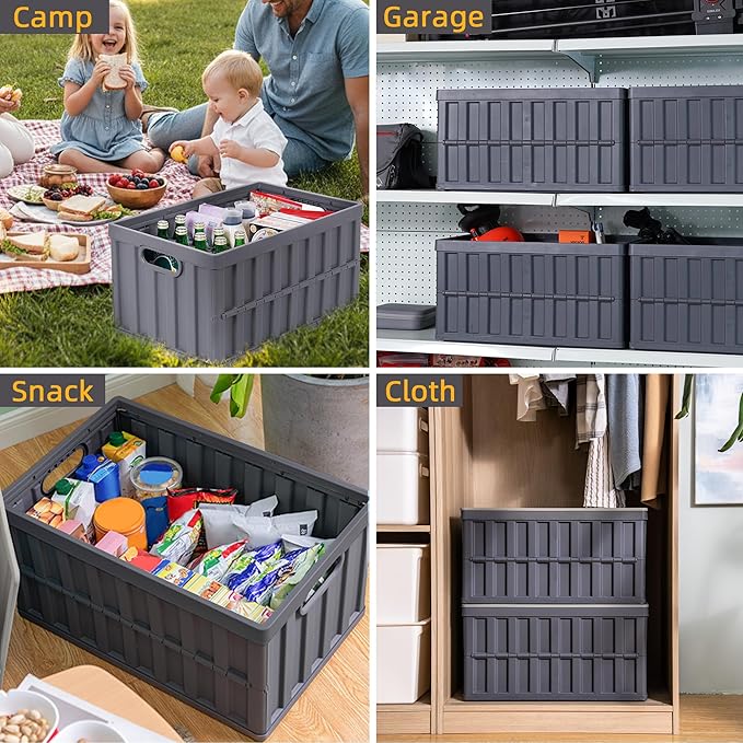 Citylife 64L Collapsible Storage Bins with Lids Plastic Storage Containers for Organizing Stackable Storage Box Large Heavy Duty Utility Crates 4 Packs