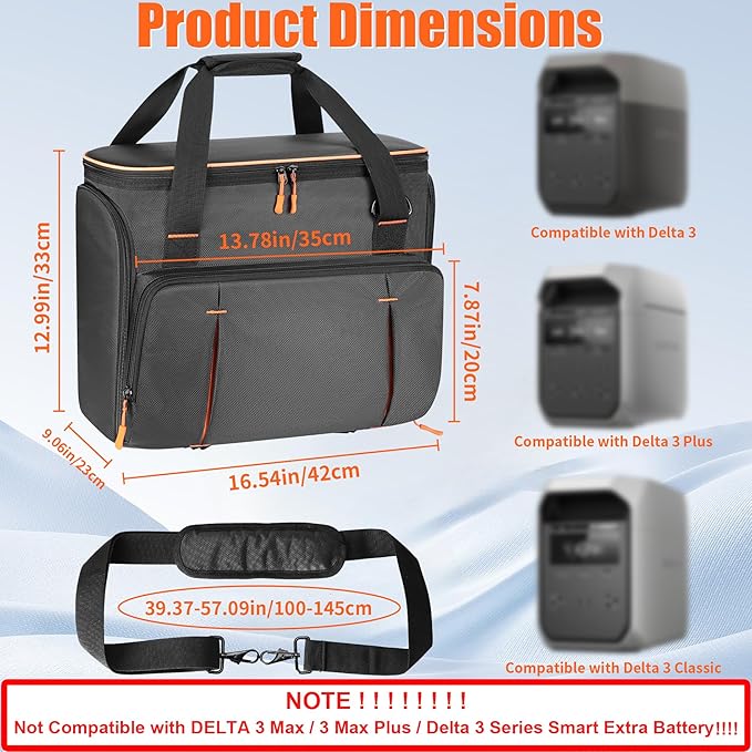 Power Station Carry Bag Compatible with ECOFLOW DELTA 3 Classic/DELTA 3 Plus/Dleta 3 Portable Carrying Bag with pocket &amp Portable Opening with Carry Handle &amp Adjustable Shoulder Strap