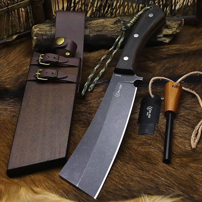 BA-KOR (Pioneer ) (14.6) DC53 steel 6mm thickened full Tang fixed knife+ Wooden sheath &amp(5.9IN) Cerium Igniter suitable for outdoor hunting cutting chopping camping obstacle removal explora