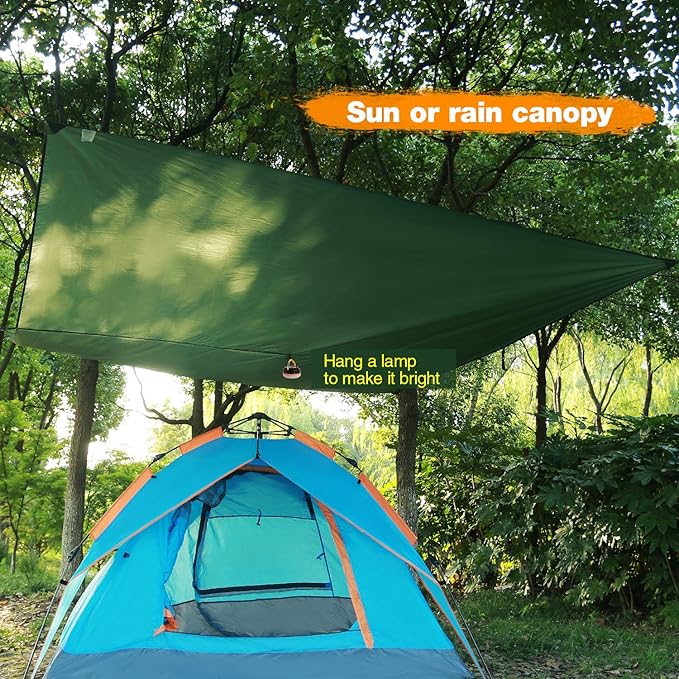 REDCAMP Hammock Rain Fly Camping Tarp Waterproof 10x10ft Lightweight Backpacking Rain Tarp Shelter for Hiking Outdoor Green