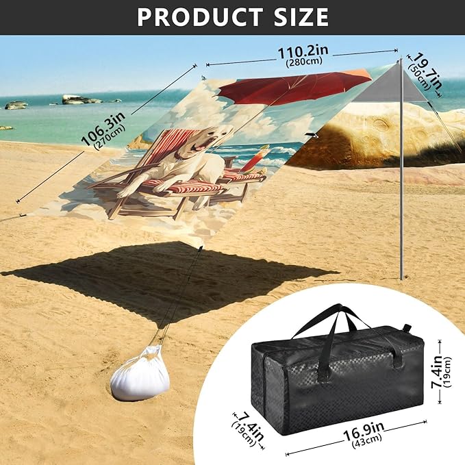 ALAZA Labrador on Vacation Umbrella Beach Tent Sun Shelter Portable Canopy Sunshade for Outdoor Camping Picnics Backyard Fun 10x9 ft