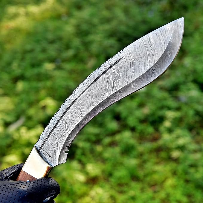 MR. CRAFT Custom Handmade Traditional Kukri Damascus Steel Fixed Blade Knife With Sheath Full Tang Heavy Duty Camping Knives - Gifts for Men (Kow Wood and Stag Horn)