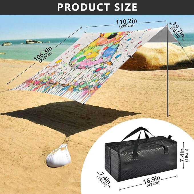Funny Lovebird Stable Beach Tent UPF50+ Easy Setup Large Portable Sun Shelter with Sand Pockets for Backyard and Camping