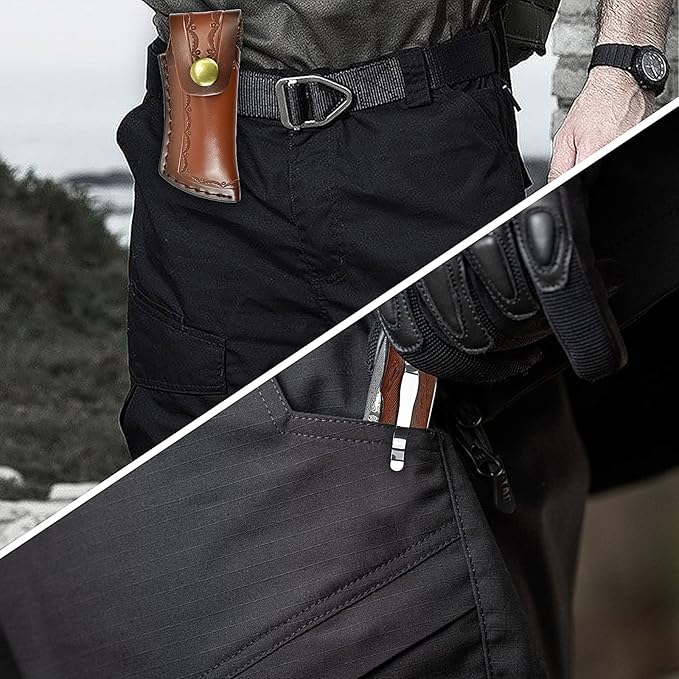 AUBEY Damascus Pocket Knife with Clip Folding Knives with VG10 Damascus Steel Blade Wooden Handle Foldable EDC Knifes for Outdoor Survival Collection Gift