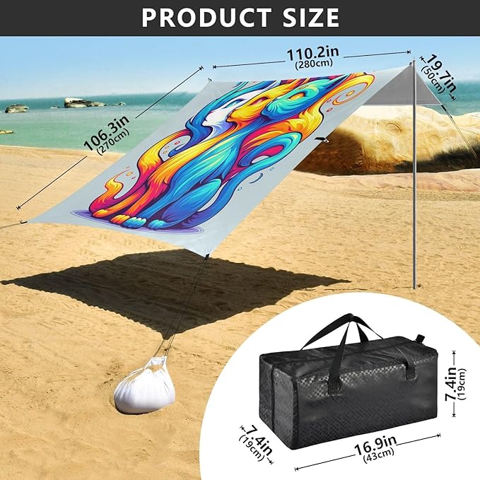 ALAZA Cat Witchy Beach Tent Sun Shelter UPF50+ Protection Beach Shade Canopy w/ 4 Sandbags for Outdoor Camping Fishing Backyard Fun Picnic 10x9 ft