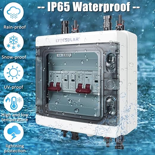 2 String 1000V PV Combiner Box 2 in 2 Out Dual String 63A DC Circuit Breaker with Solar Disconnect Function Surge Protection IP65 Weather-Resistant Enclosure