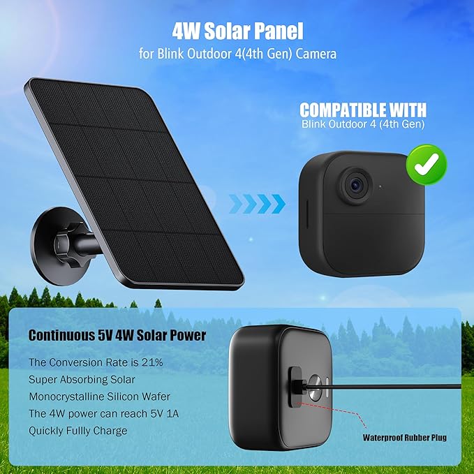 Solar Panel for Blink Camera OutdoorOutdoor Security Camera Solar Panel Compatible with Blink Outdoor 2K+/4(4th Gen)Waterproof Rubber Plug13ft CableAdjustable Mount(Camera Not Included)(2 Pack)