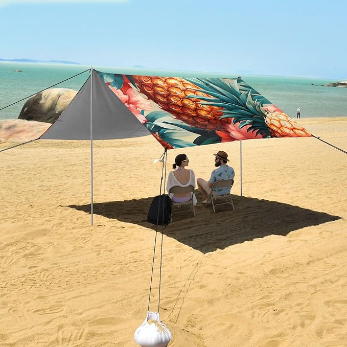 ALAZA Pineapples Red Floral Beach Tent Sun Shelter Portable Canopy Sunshade for Outdoor Camping Picnics Backyard Fun 10x9 ft