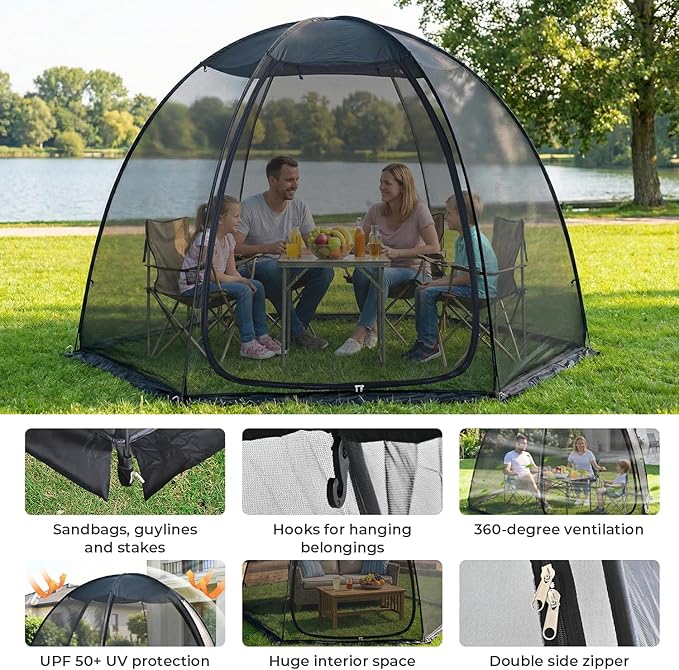 Alvantor® Pop Up Screen House Tent Snap-fit Mesh Screen Gazebo with Peaked Roof Portable Screen Room Canopy Shelter with Sandbags for Camping Backyard Picnic