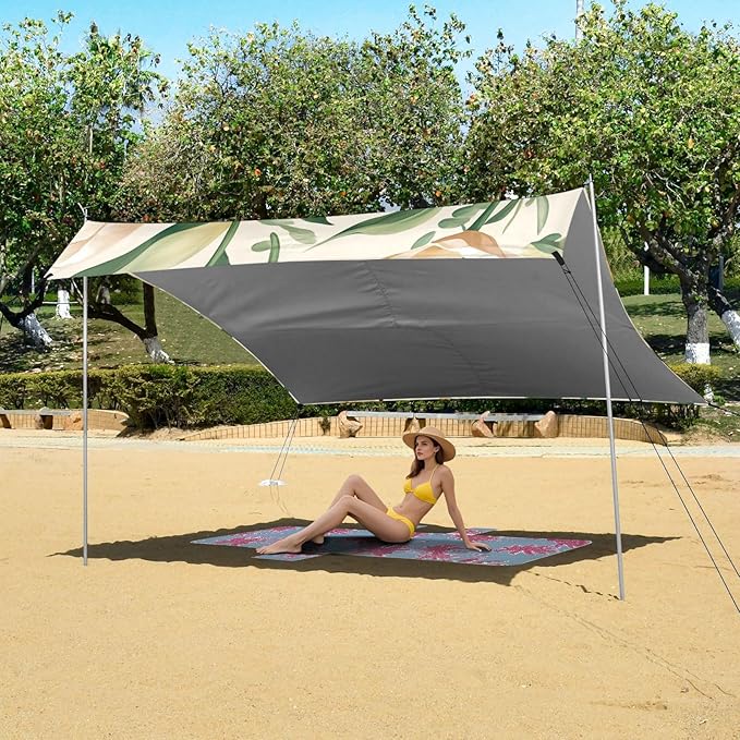 ALAZA Romantic Pink Tulip Spring Flower Beach Tent Sun Shelter Portable Canopy Sunshade for Outdoor Camping Picnics Backyard Fun 10x9 ft