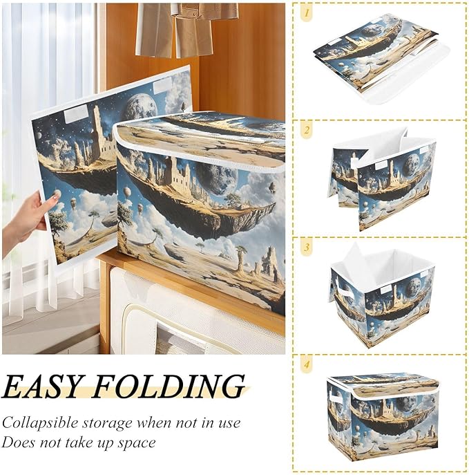Storage Cube with Lid Fantastic Landscape Print 16.5×12.6×11.8 IN Collapsible Large Capacity Foldable Storage Basket Bin Organizer
