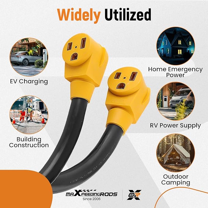 maXpeedingrods 50 Amp Y Splitter Adapter Cord 3 Prong NEMA 6-50P to 2 Outlet 6-50R Female Connectors 6 AWG 3 Feet 250 V Outdoor Extension Cord for EV RV