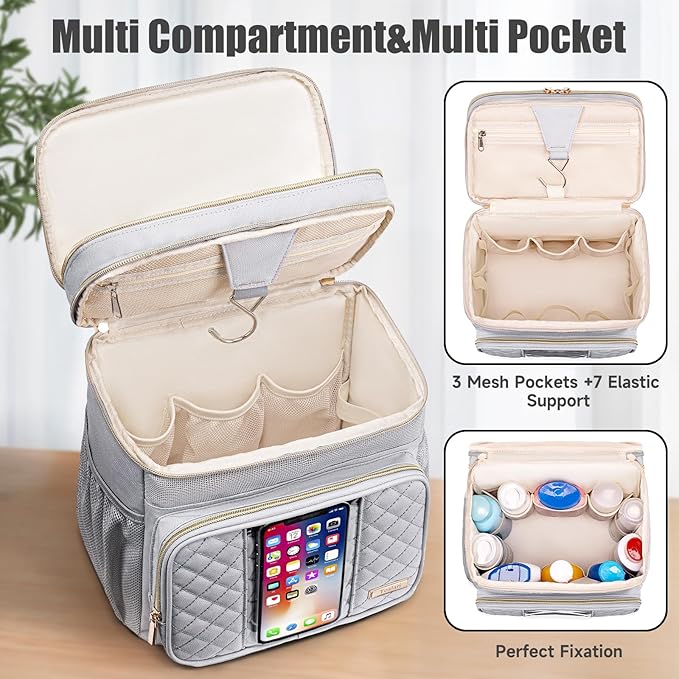 Large Toiletry Bag for Women MenBathroom BagWater Resistant Shower BagMakeup BagPortable Shower Caddy for College DormHanging Travel Toiletry Bag with Transparent Waterproof Phone Pocket