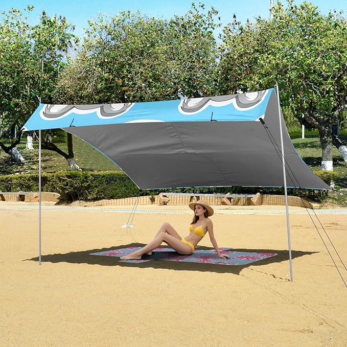 Beach Canopy with Windproof Ropes &amp Sandbags Beach Tent Sun Shade Sun Shelter for Camping Trips Fishing Backyard Fun or Picnics Koalas