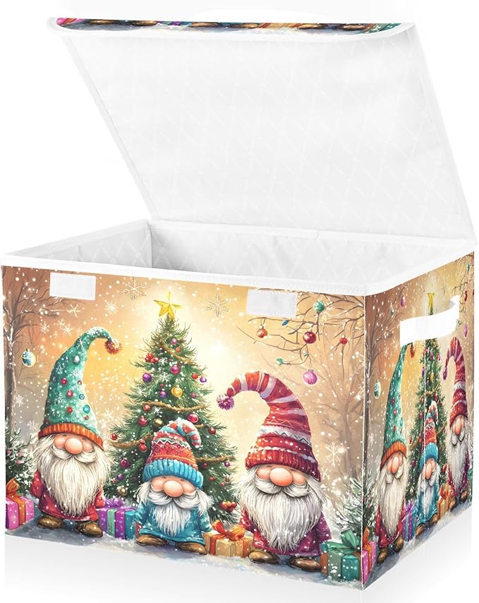 senya Christmas Baskets Collapsible Storage Bins with Lids Christmas Balls Tree Gnomes Storage Boxes Clothes Baskets for Organizing