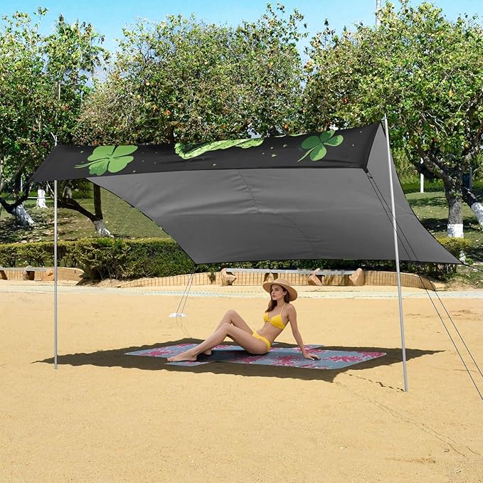 ALAZA Happy St. Patrick's Day Dinosaur Shamrock Beach Tent Sun Shelter Portable Canopy Sunshade for Outdoor Camping Picnics Backyard Fun 10x9 ft