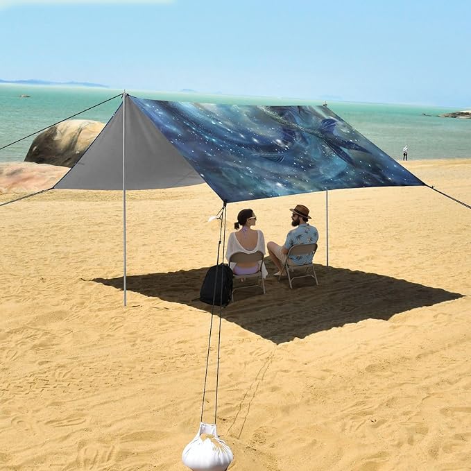 ALAZA Mermaid Nebula Beach Tent Sun Shelter UPF50+ Protection Beach Shade Canopy w/ 4 Sandbags for Outdoor Camping Fishing Backyard Fun Picnic 10x9 ft
