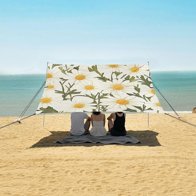 ALAZA Vintage Daisy Floral Flower Beach Tent Sun Shelter Portable Canopy Sunshade for Outdoor Camping Picnics Backyard Fun 10x9 ft