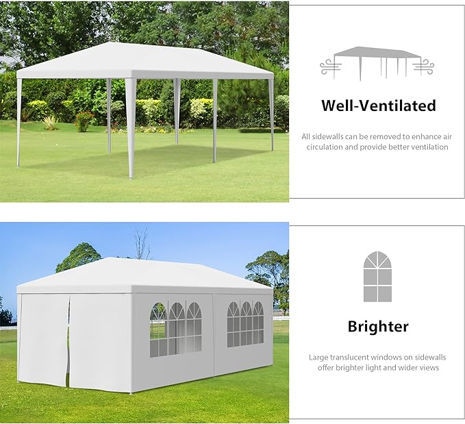 HomGarden 10'x20' Outdoor Canopy Tent Camping Gazebo Storage Shelter Pavilion Cater for Party Wedding Events BBQ w/4 Removable Enclosure Sidewalls &amp 2 Zippered Doorways