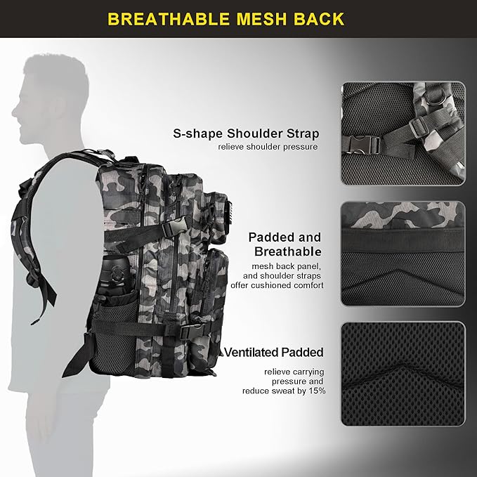Zavothy 45L Military Tactical Backpack Army 3-Day Assault Pack Bug Out Bag for Hiking Camping | Army Bag Large Rucksack with Molle System