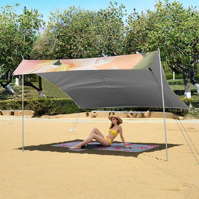 ALAZA Summer Pink Lily Beach Tent Sun Shelter Portable Canopy Sunshade for Outdoor Camping Picnics Backyard Fun 10x9 ft