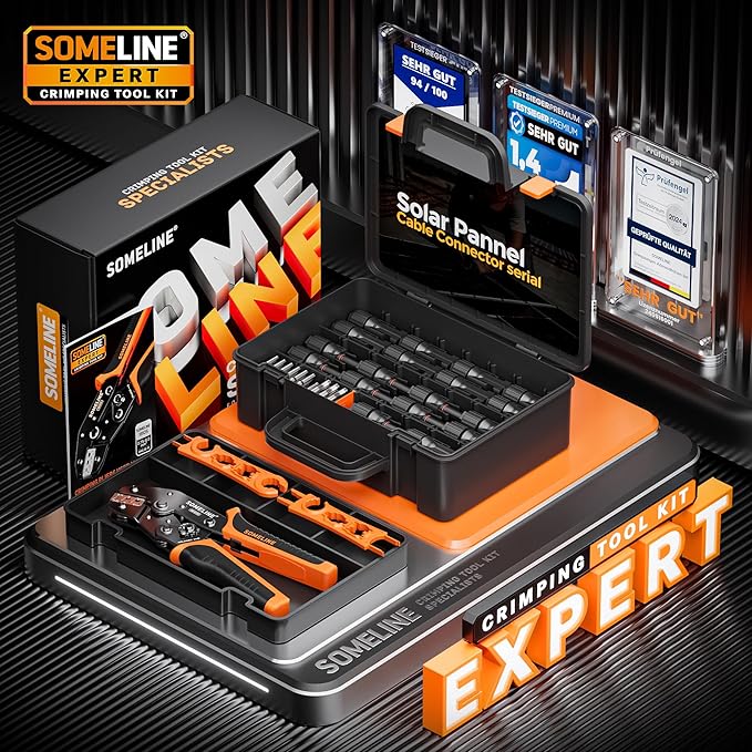 SOMELINE Solar Connector Crimping Tool Kit 14-10 AWG Crimper for Solar Panel Cable Wire with 12 Pairs Solar Connectors and Spanners Solar Installation Assembly Tools - Solar Panel Connectors